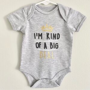 Gray Baby Onesie with Gold Crown Print